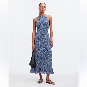 MADEWELL Smocked Halter Midi Dress in Floral Size 14 Blue